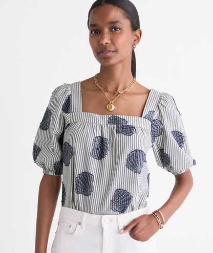 Serena Top - Shell Jacquard Navy