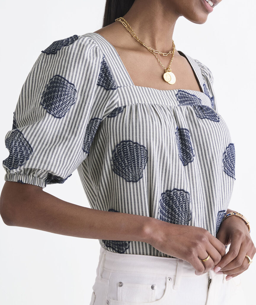 Serena Top - Shell Jacquard Navy