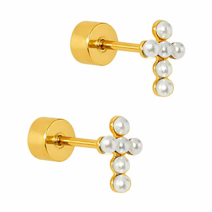 Screwback Stud Earrings - Clara Cross Pearl
