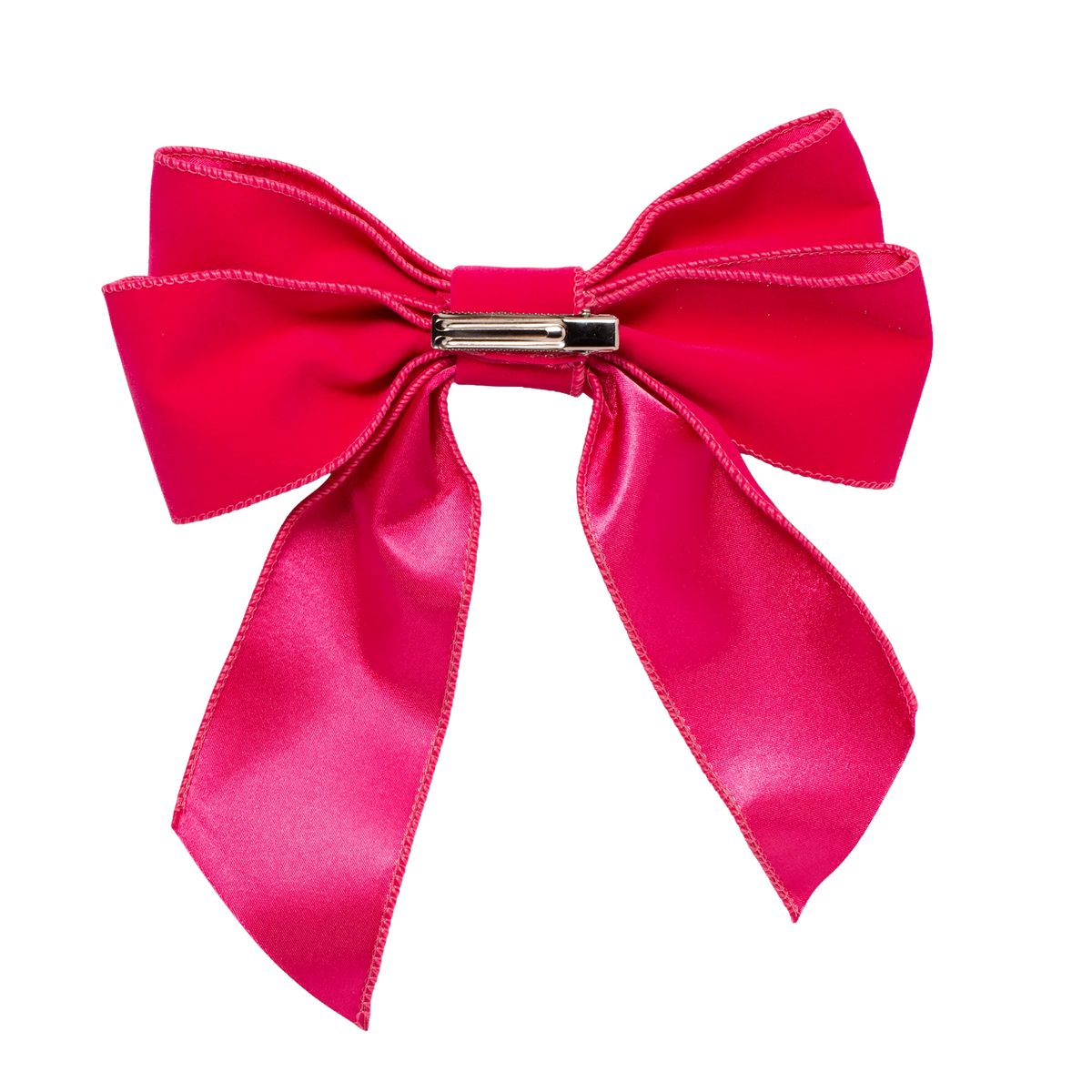 Velvet bow with clip set of 2 pink 20cm