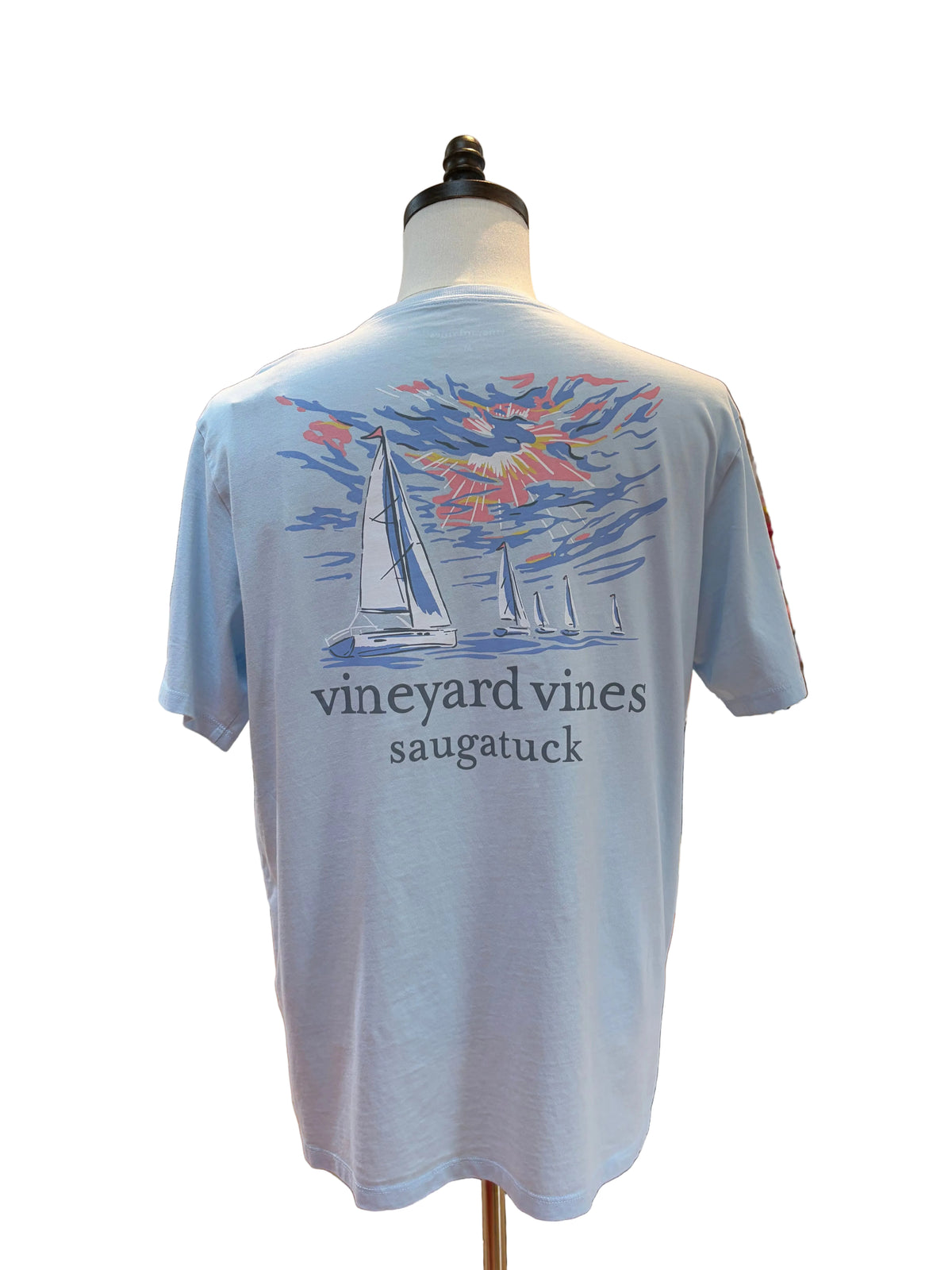 Sunset Regatta Custom Saugatuck Scene Short Sleeve Tee - Rocks Blue