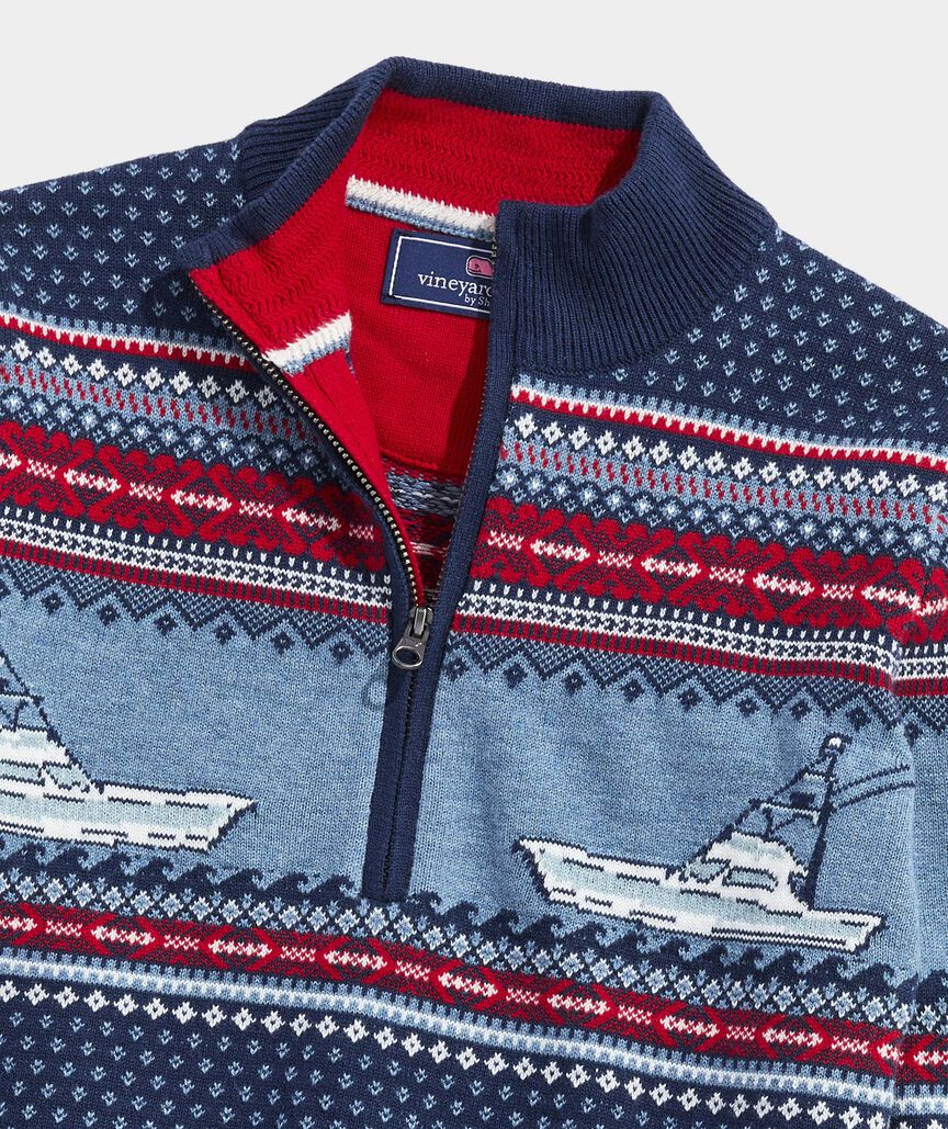 Boys' Fishing Fair Isle Quarter-Zip - Nautical Navy