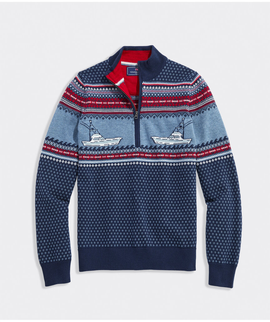 Boys' Fishing Fair Isle Quarter-Zip - Nautical Navy