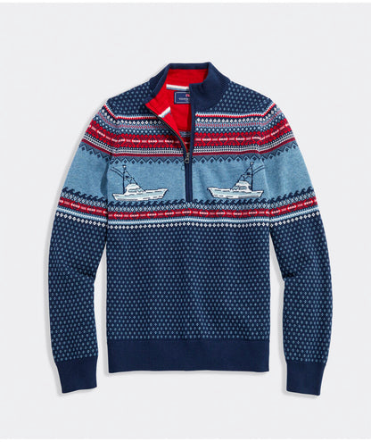 Boys' Fishing Fair Isle Quarter-Zip - Nautical Navy