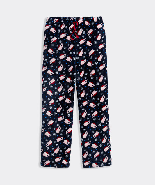 Kids' High-Pile Pajama Pants - Santa Whale Navy