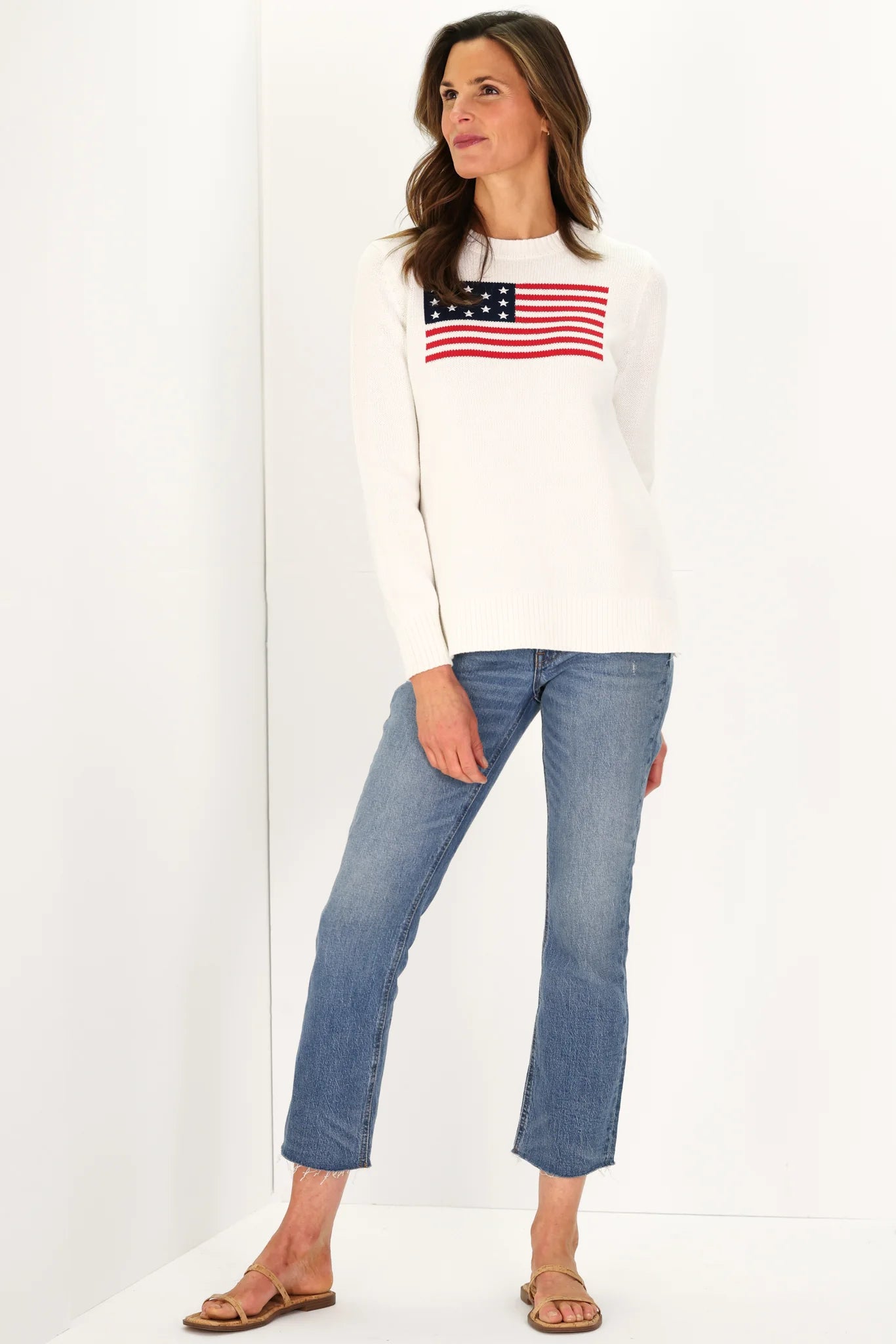 Ivory Casual Crew Flag Sweater
