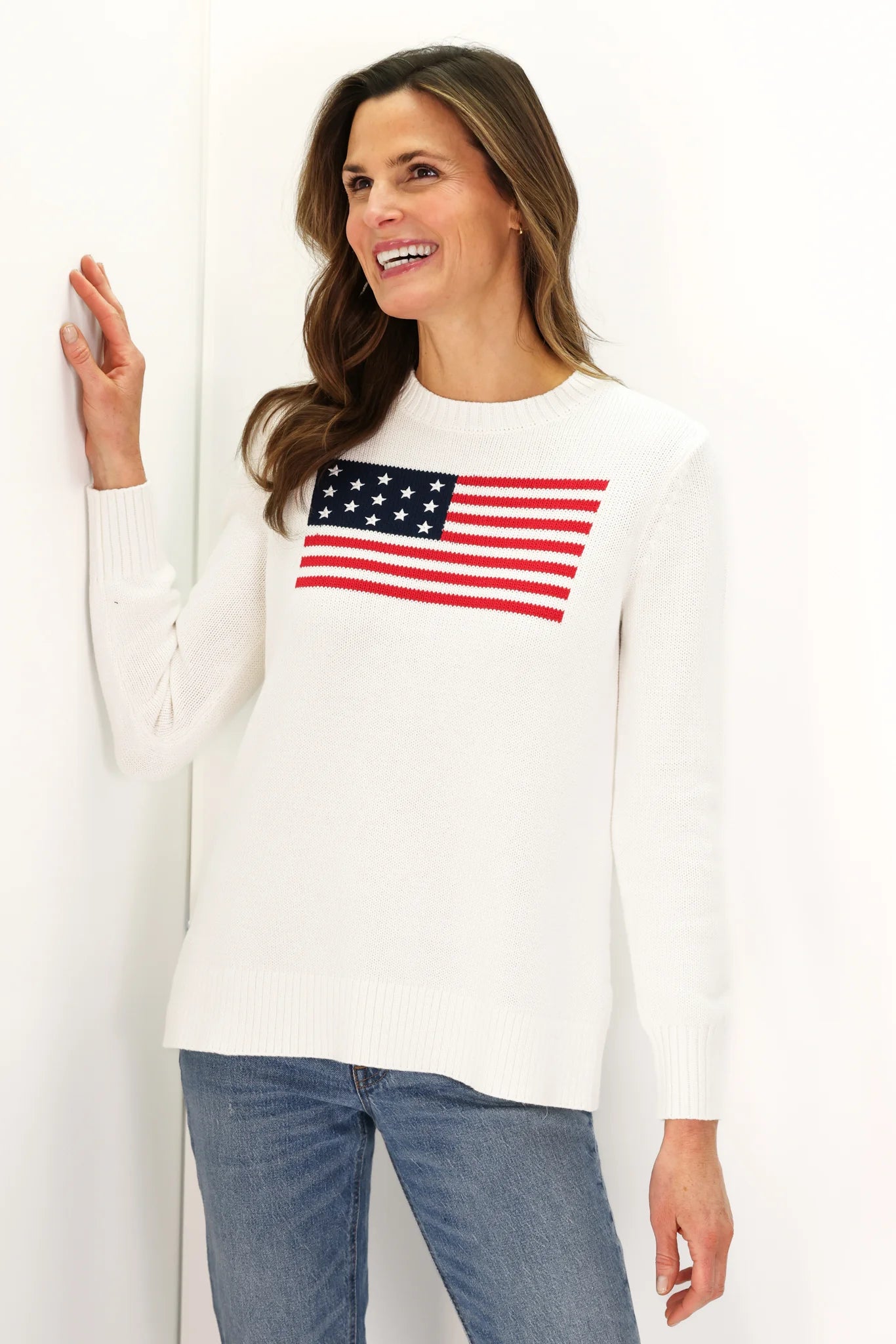 Ivory Casual Crew Flag Sweater