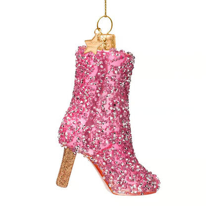 Ornament glass pink allover diamond short boot w/heel