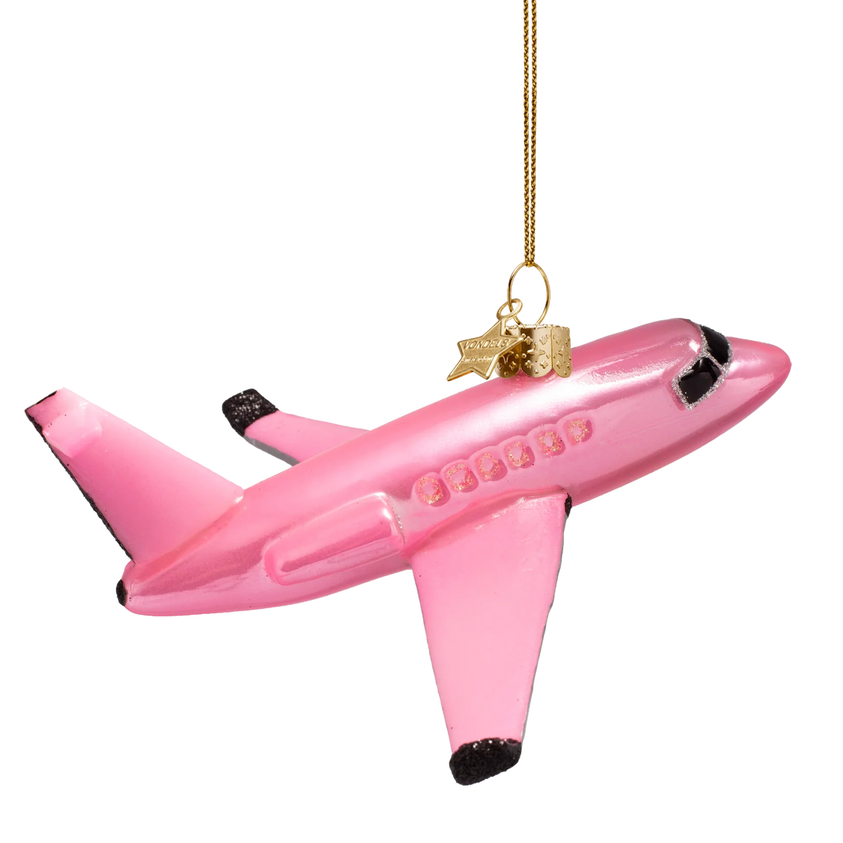 Ornament glass pink opal airplane