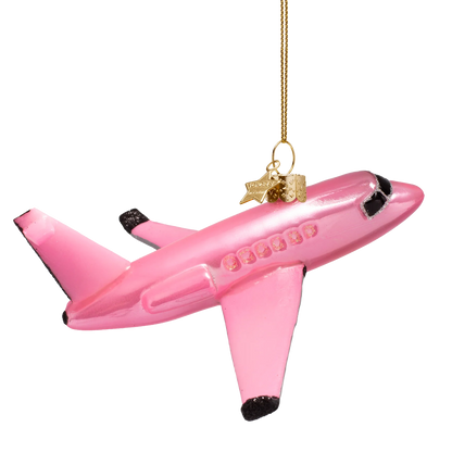 Ornament glass pink opal airplane