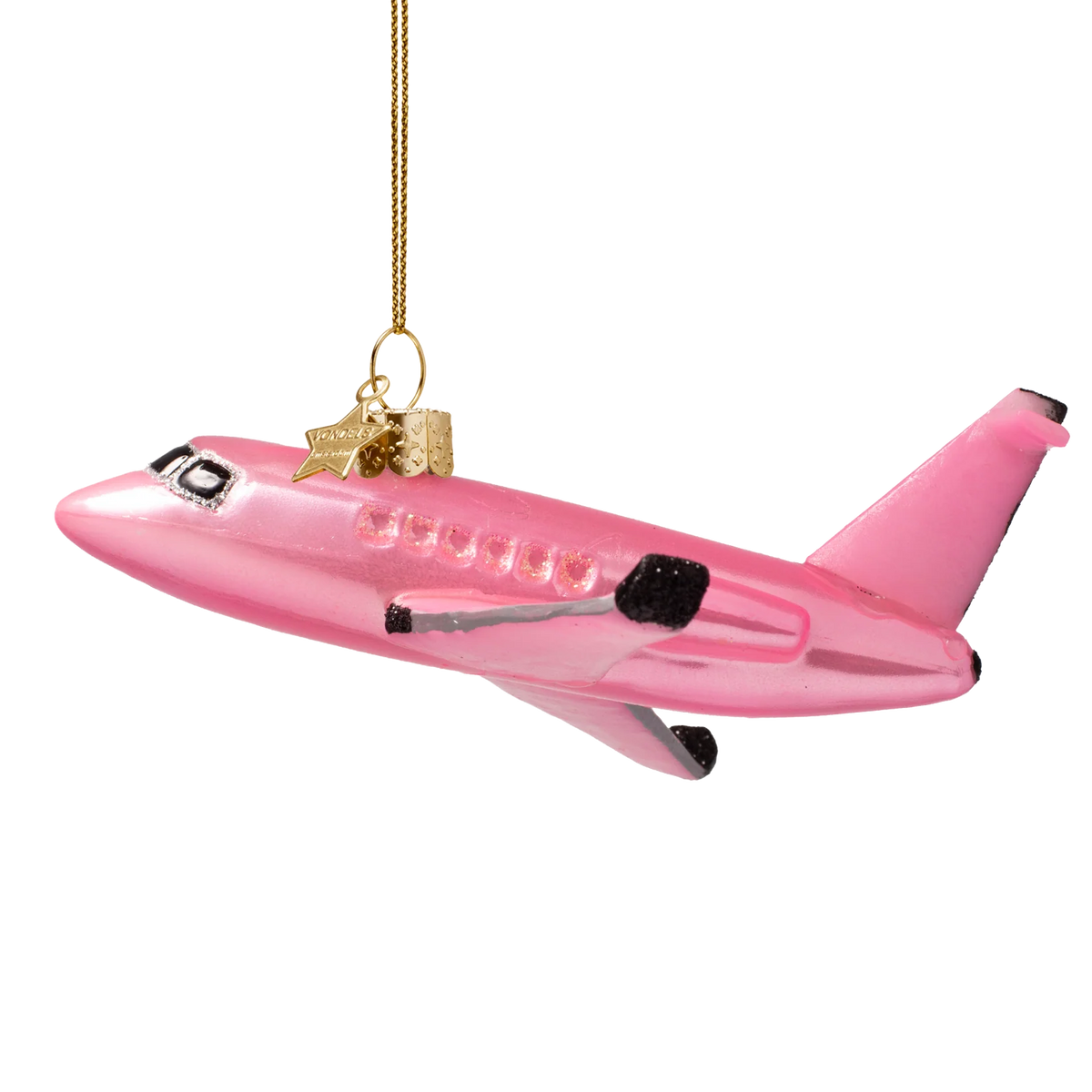 Ornament glass pink opal airplane