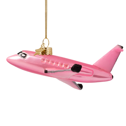 Ornament glass pink opal airplane