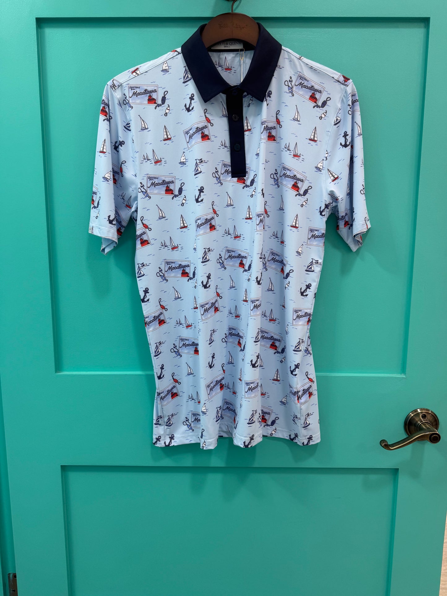 The Teddy Polo with Navy Collar - Greetings From Macatawa