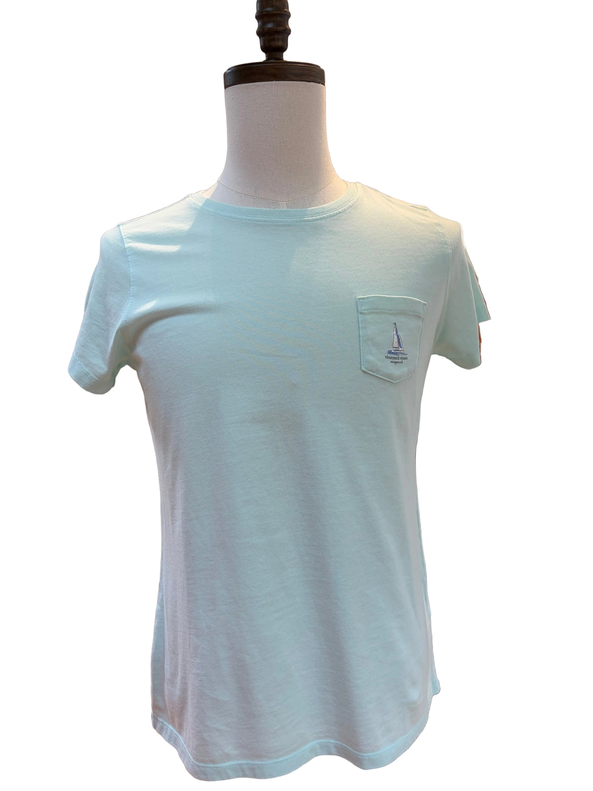 Women's Sunset Regatta Custom Saugatuck Scene Short Sleeve Tee - Bleached Aqua