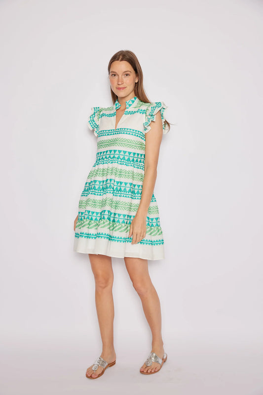 Multi Stripe Flutter Sleeve Flare Tunic Dress