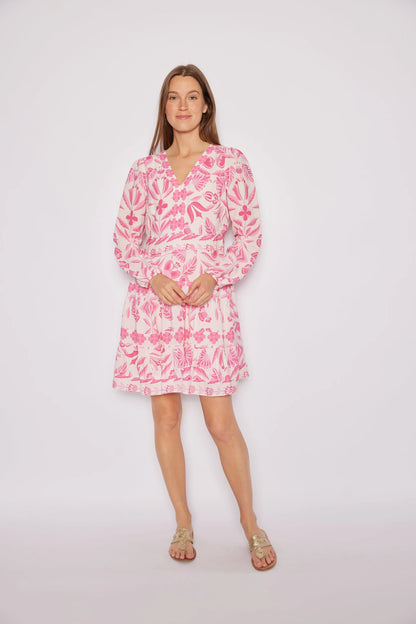 Blush Geo Floral Long Sleeve V-Neck Flare Dress