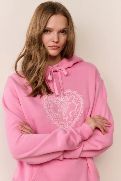 Nacova Heart Doily Fleece Hoodie - Strawberry Bubblegum