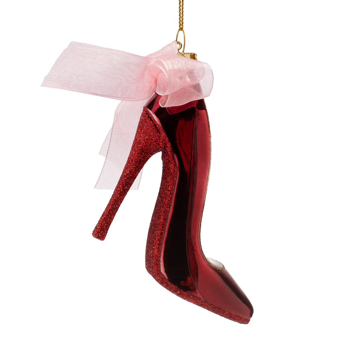 Ornament glass burgundy high heel w/ bow