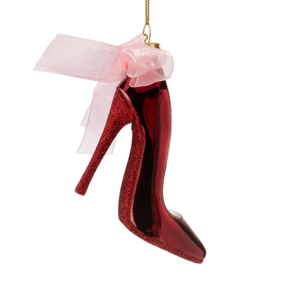 Ornament glass burgundy high heel w/ bow