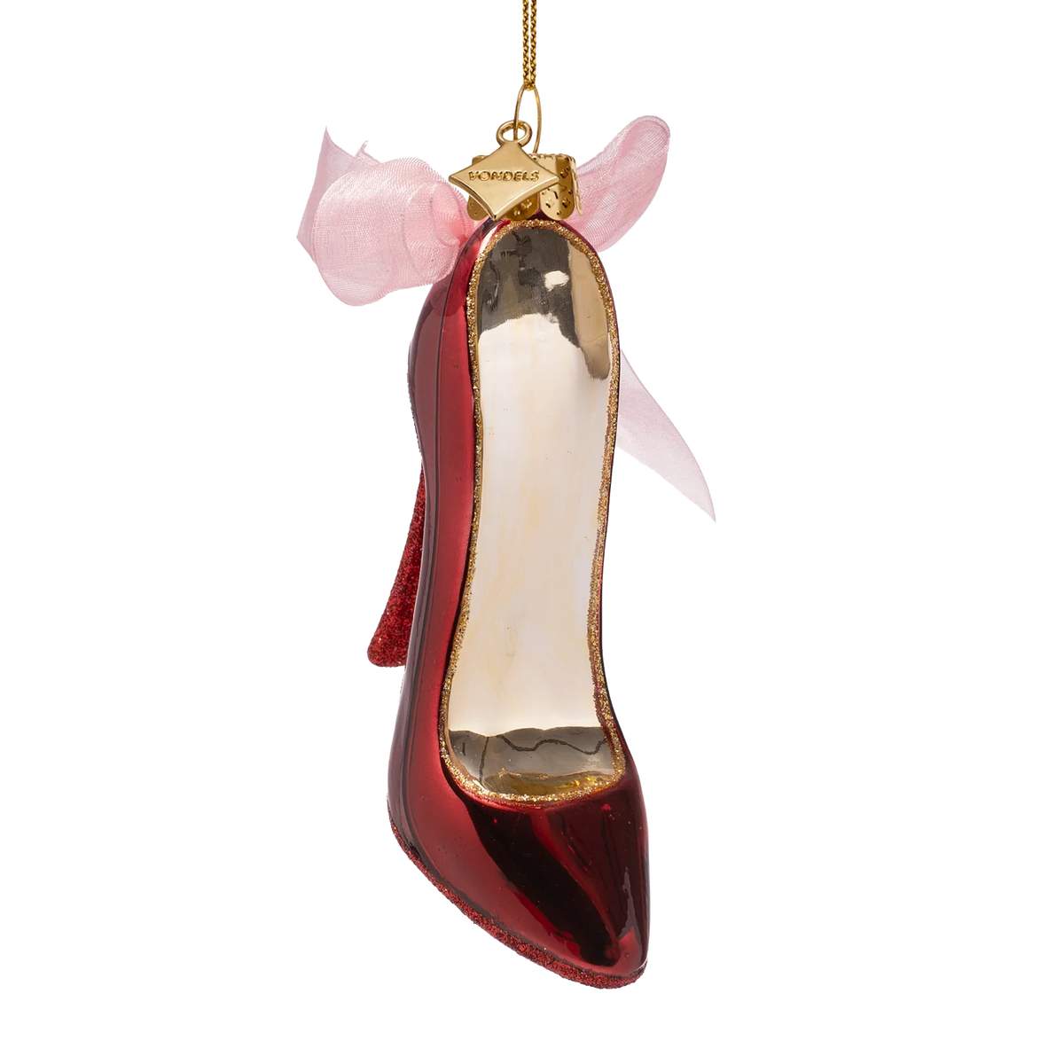 Ornament glass burgundy high heel w/ bow
