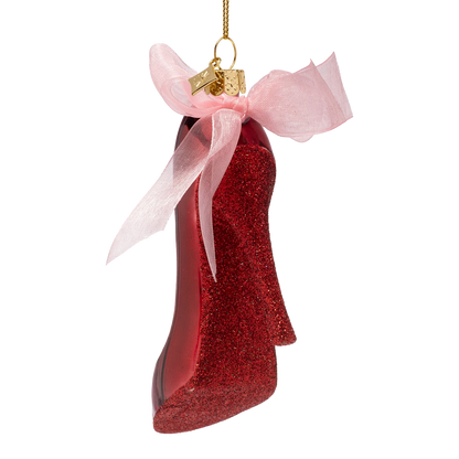 Ornament glass burgundy high heel w/ bow