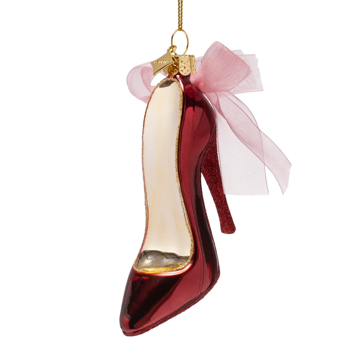 Ornament glass burgundy high heel w/ bow