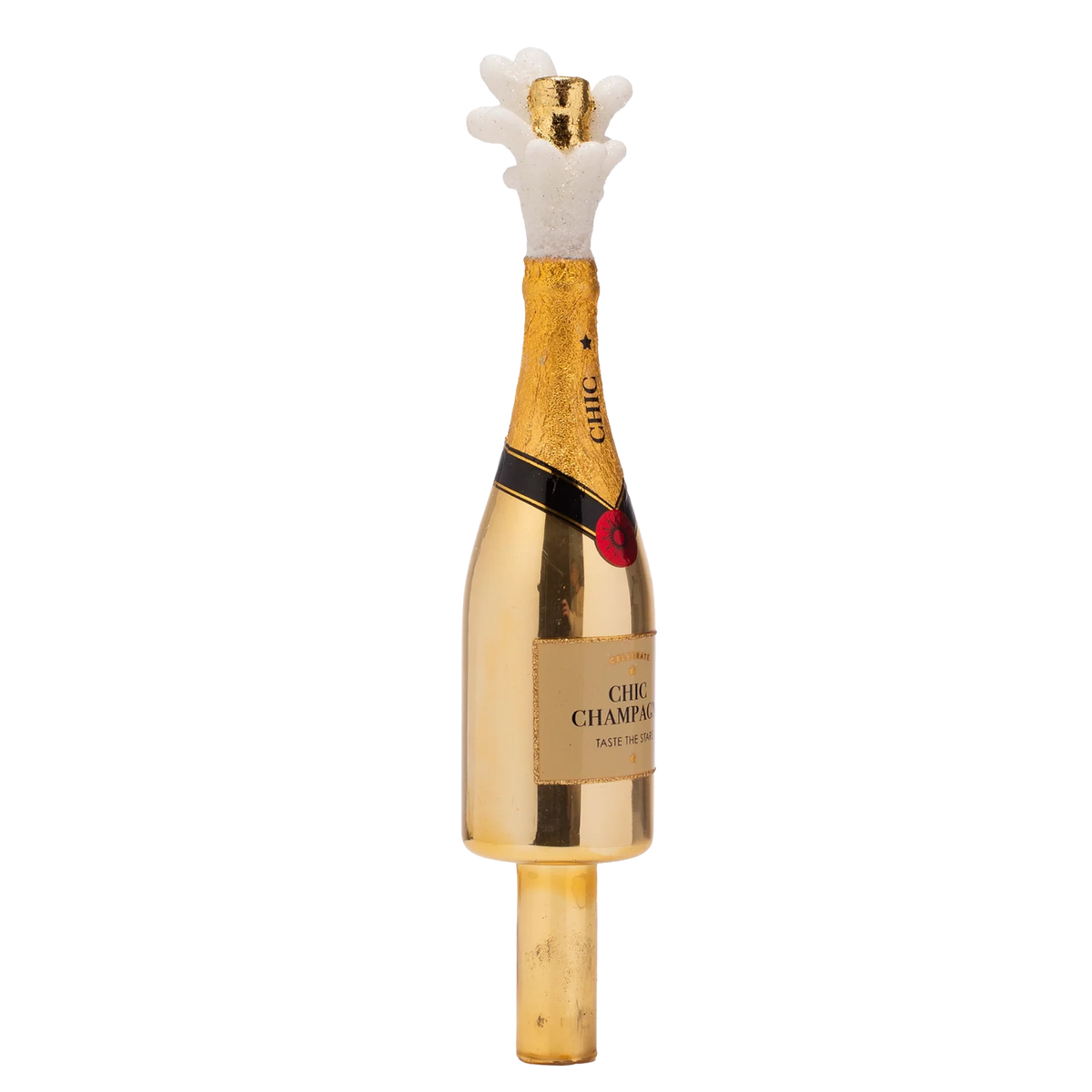 Tree topper glass popping Champagne bottle