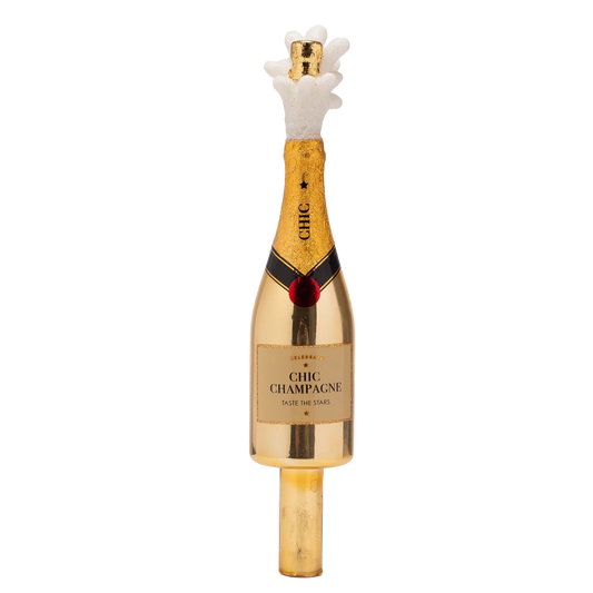 Tree topper glass popping Champagne bottle