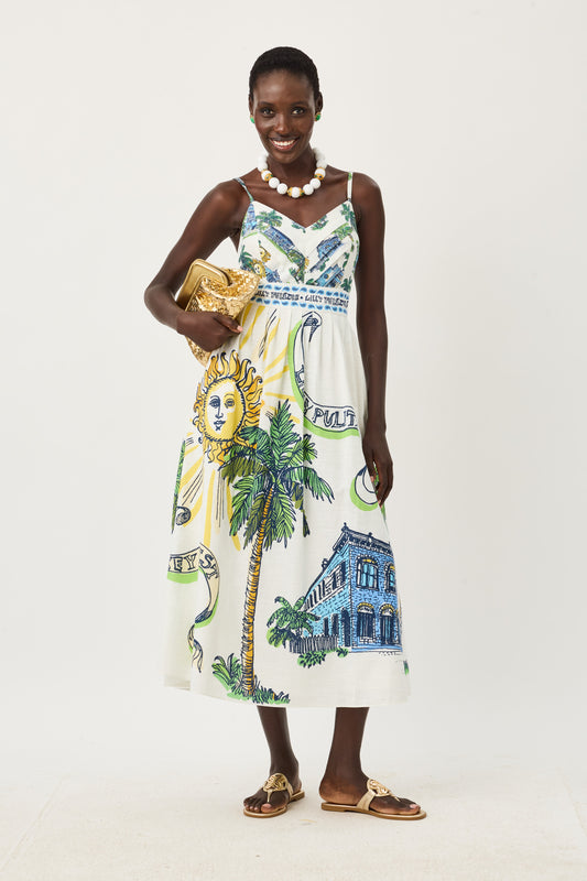 Coconut Oversized Key West Toile Engineered Woven Midi