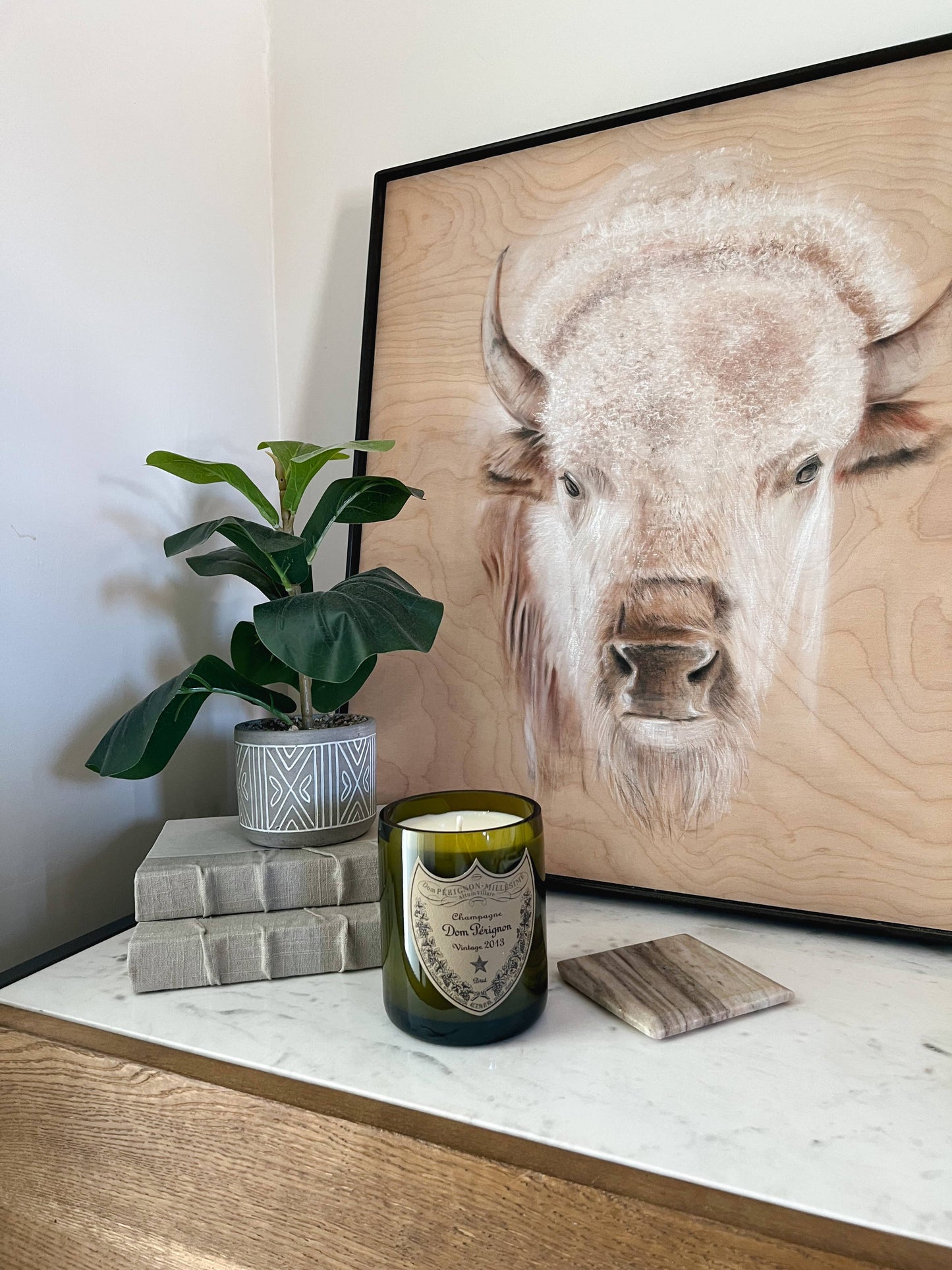 Recycled Dom P Bottle - Vintage Label Candle: Holiday Exclusive: Pomegranate Cider