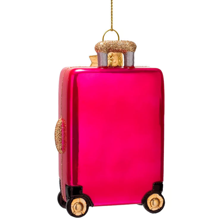 Ornament glass raspberry pink catching flight suitcase