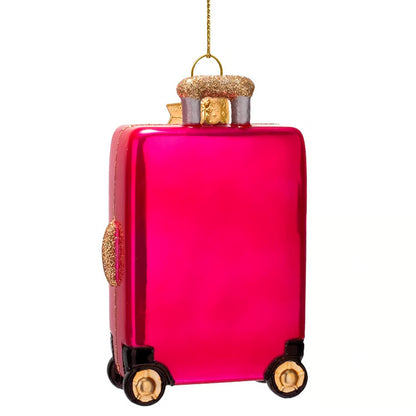 Ornament glass raspberry pink catching flight suitcase