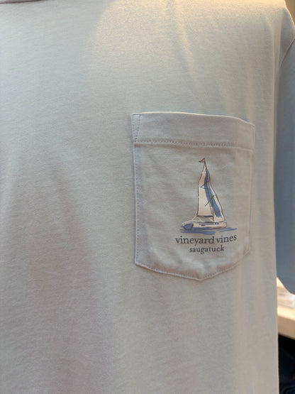 Sunset Regatta Custom Saugatuck Scene Short Sleeve Tee - Rocks Blue