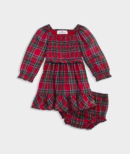 Baby Lena Long-Sleeve Lena Dress- Red Velvet Tartan
