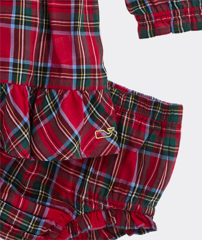 Baby Lena Long-Sleeve Lena Dress- Red Velvet Tartan
