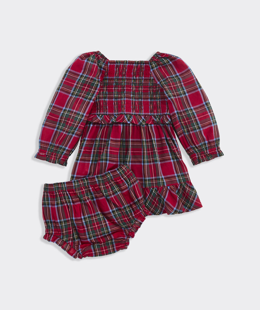 Baby Lena Long-Sleeve Lena Dress- Red Velvet Tartan