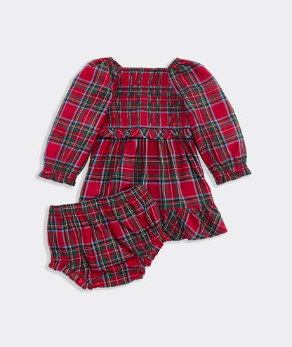 Baby Lena Long-Sleeve Lena Dress- Red Velvet Tartan