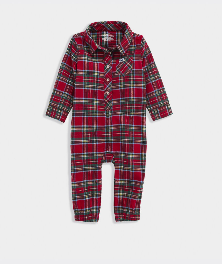 Baby Flannel Long-All - Red Velvet Tartan