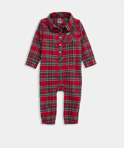 Baby Flannel Long-All - Red Velvet Tartan