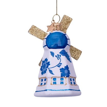 Ornament glass Delft blue windmill