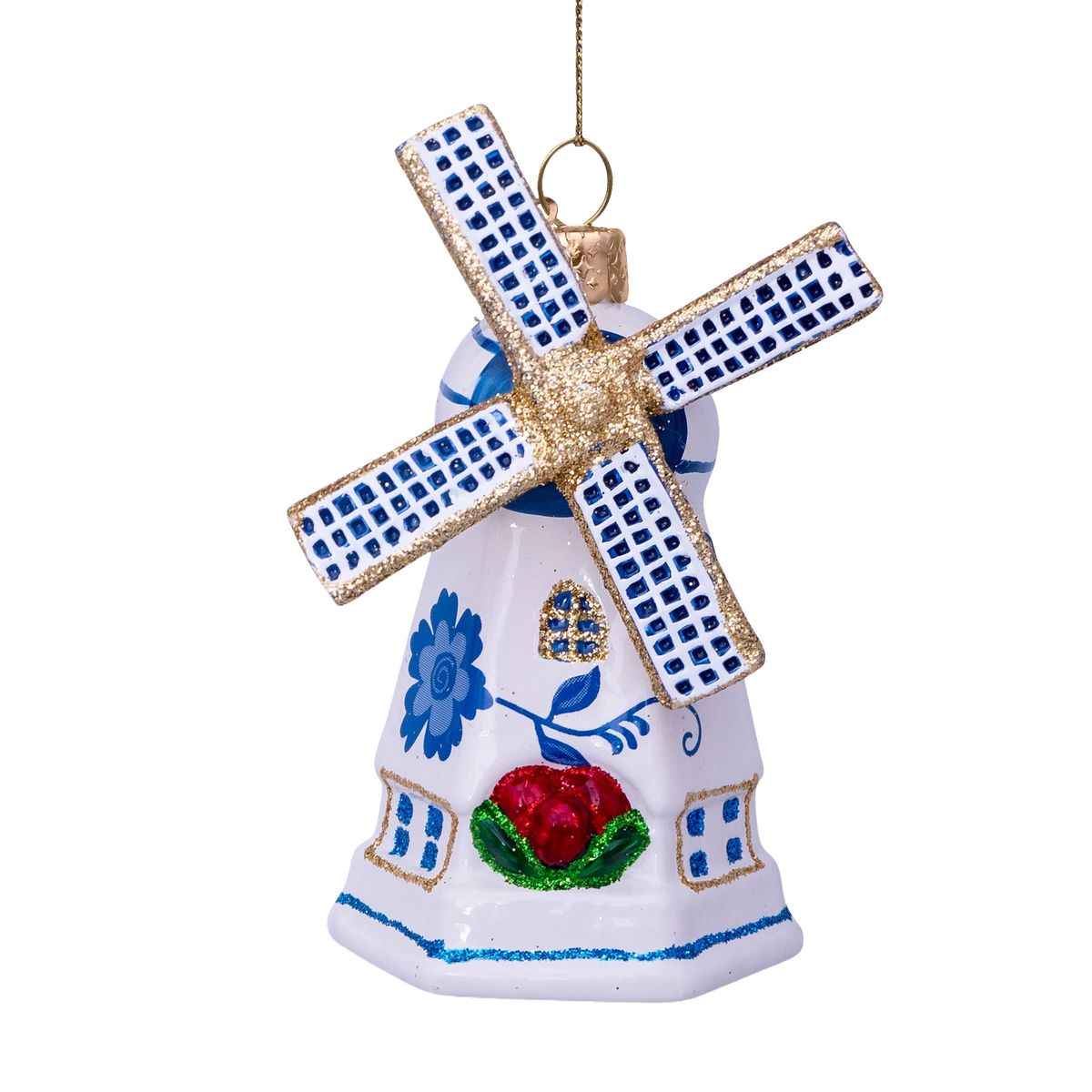 Ornament glass Delft blue windmill