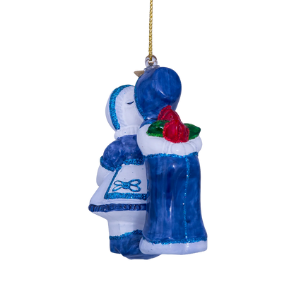 Ornament glass Delft blue kissing boy and girl