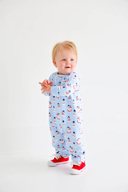 Cassidy Comfy Crewneck Romper - Frosty Friends with Beale Street Blue
