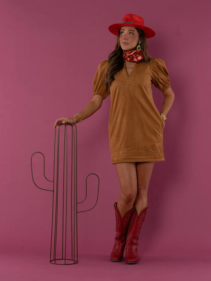 Hampton Mini Dress - Brown Sugar Suede