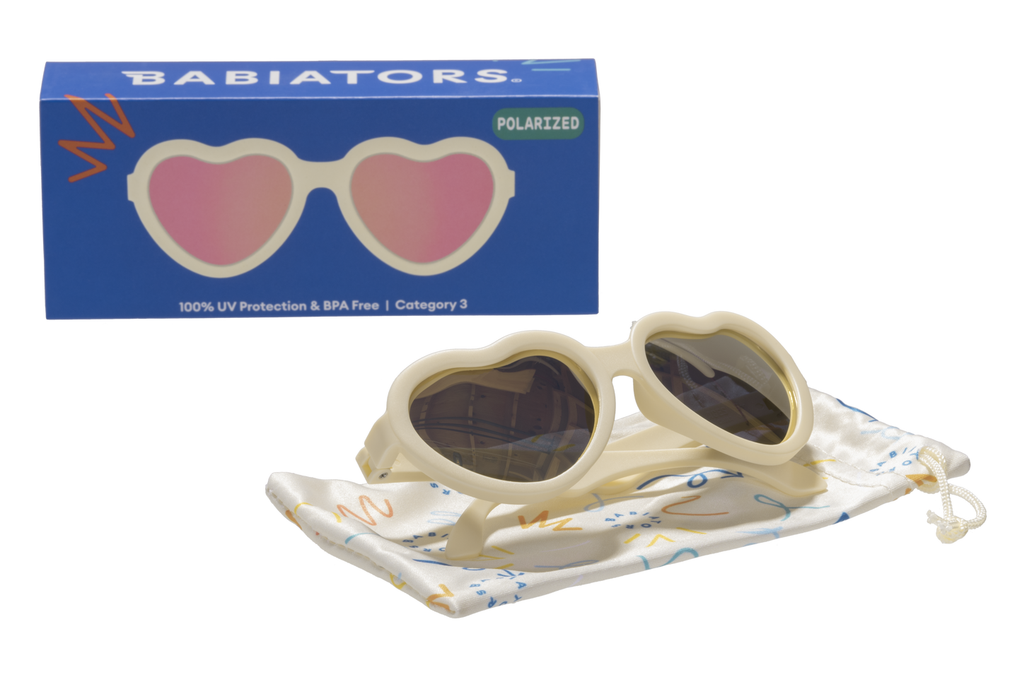 Sweet Cream Polarized Heart Sunglasses with Mirrored Lens: Ages 3-5