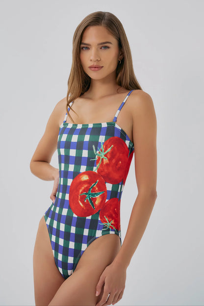 Tavy One-Piece - Placement Gingham Tomatoes Blue/Green