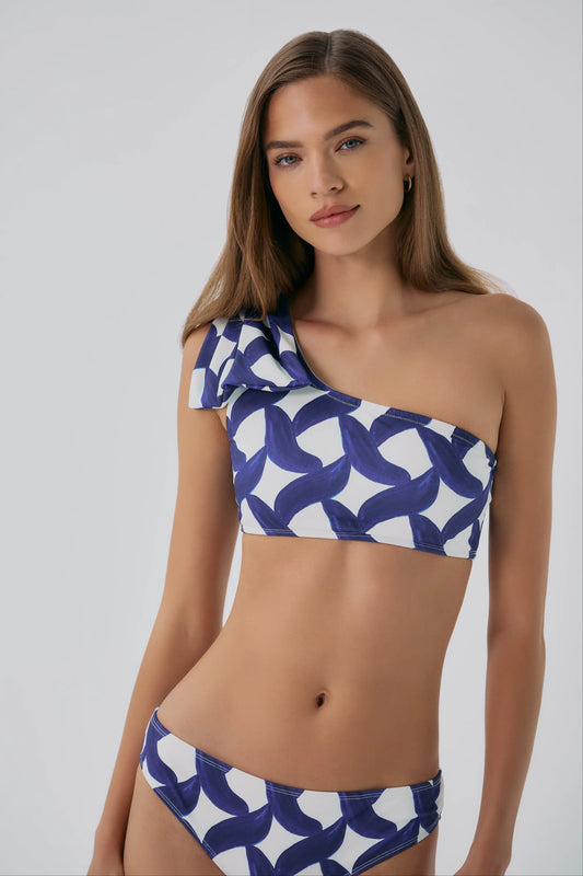 Betsy Top - Brushstroke Diamond Geo Ivory/Blue