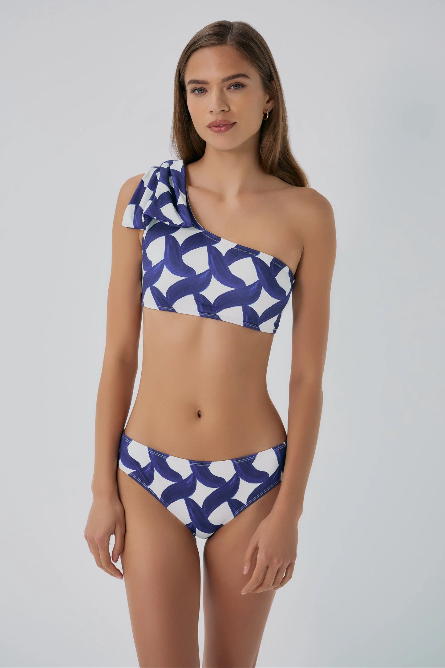 Betsy Top - Brushstroke Diamond Geo Ivory/Blue