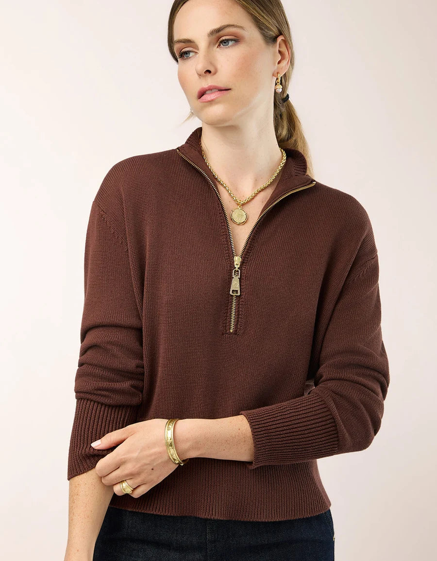 Carlie Half Zip Sweater - Deep Mahogany