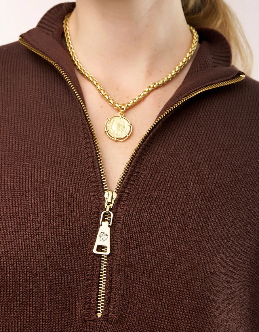 Carlie Half Zip Sweater - Deep Mahogany
